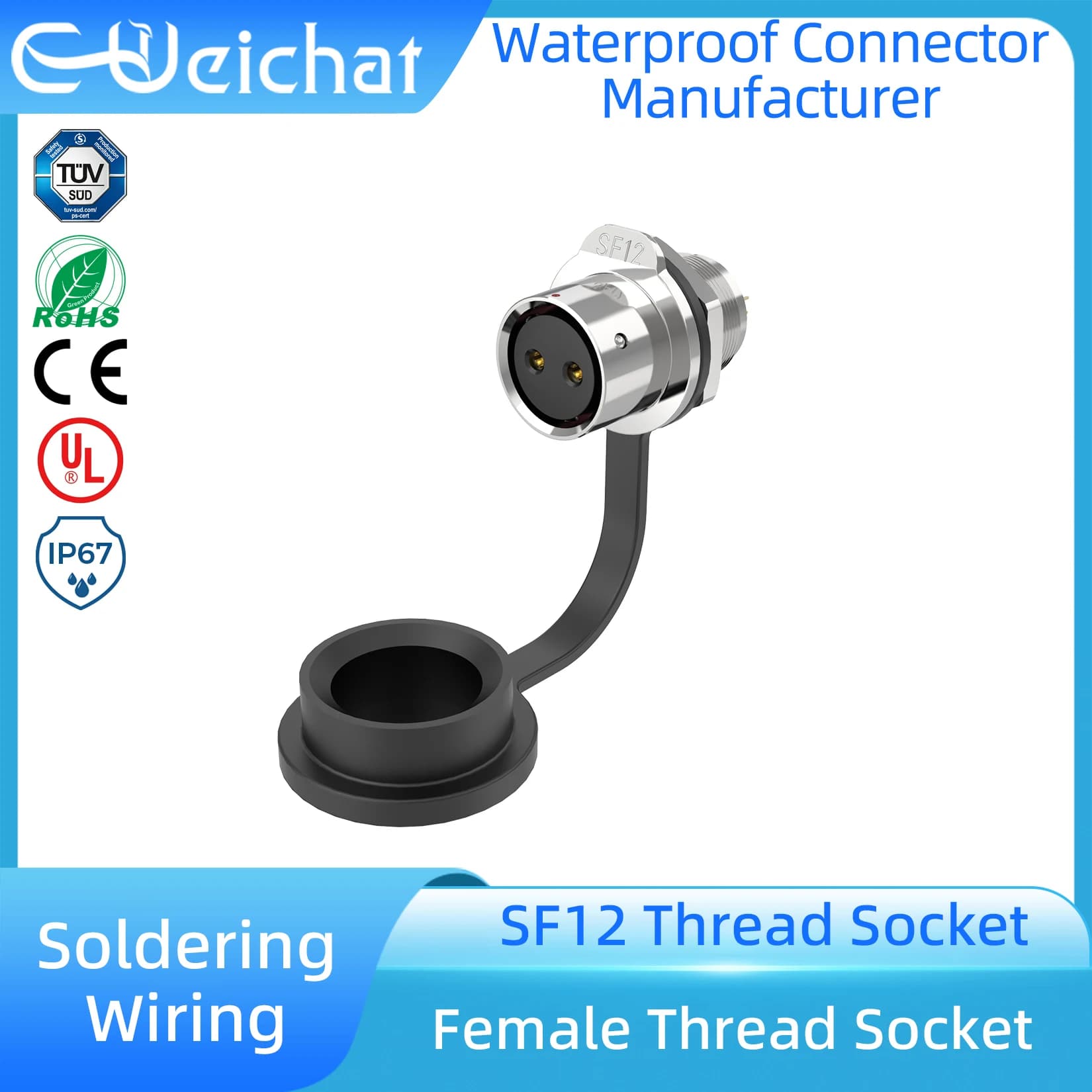 SF12 Male Plug +Female Thread Socket IP67 Waterproof Aviation Connector Solder Wiring Metal Connector  for LED/Automation