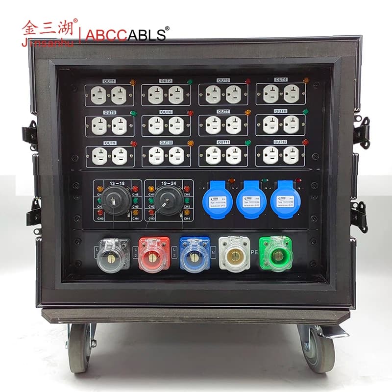 27CH US Stage Power Distribution Box | 3Phase Camlock Input, 24*NEMA5-20R+3*IP44+2*19Pin Round Connector Touring Power Distro