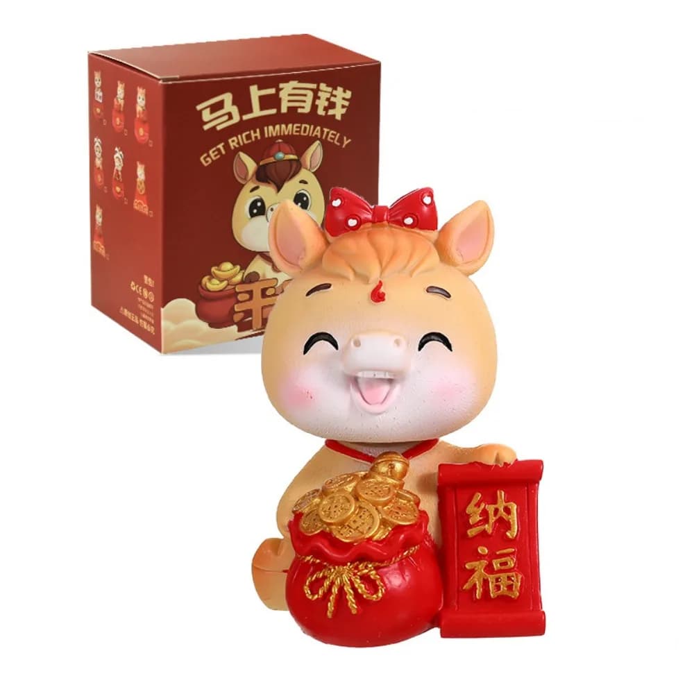 Cartoon Horse Chinese New Year Decoration Resin Gold&red Wealth Lucky Charm Living Room TV Cabinet Desktop Ornament Gift