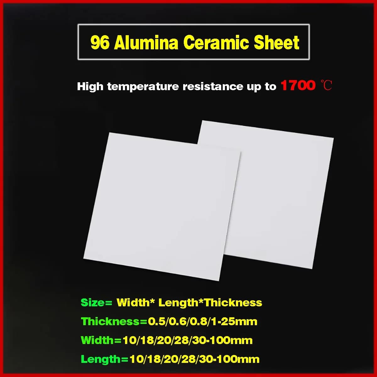 Thickness=0.5-20mm Electrical Insulation Thin Sheet Customize 96% Aluminum Oxide Ceramic Substrate Plate Heat Sink Alumina Plate