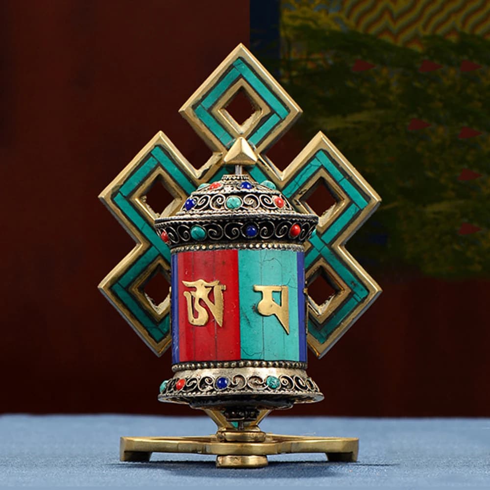 Nepal handmade finger twisting prayer wheel, Tibetan desktop six-character Mantra copper rotating wheel, Auspicious ornament