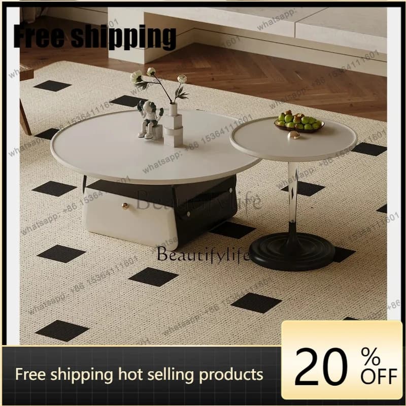 HJ French Cream Style Coffee Table Living Room Household Light Luxury Acrylic Round Coffee Table