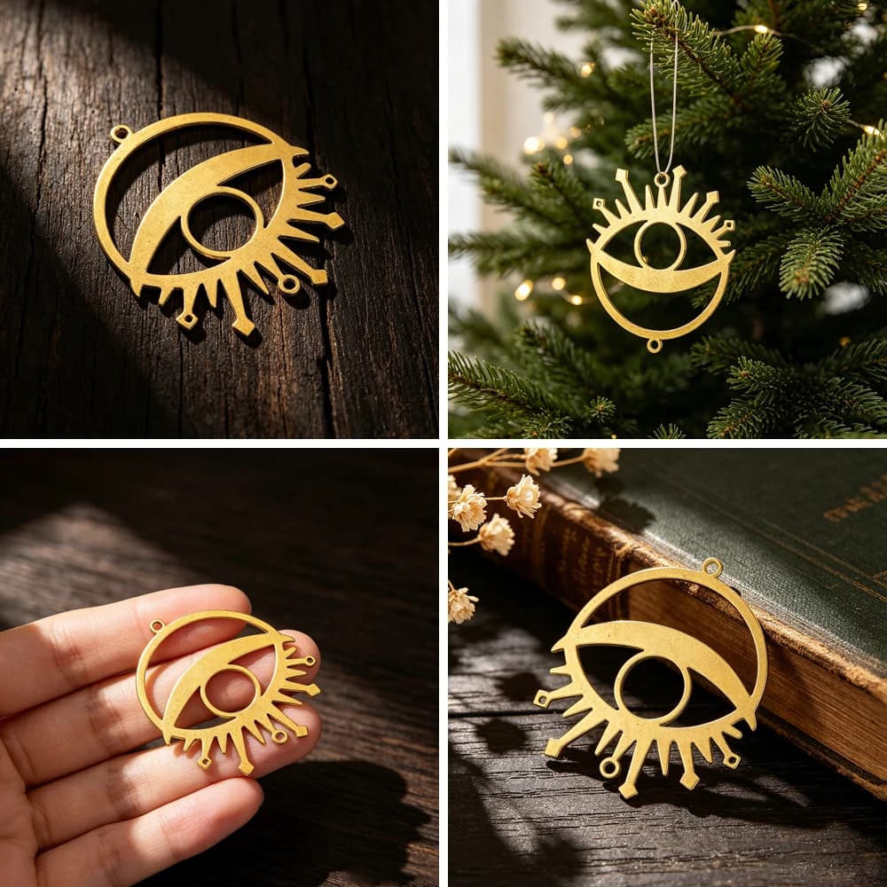Mystical Brass Hollow Evil Eye Charm Pendant with Multi Loops for DIY Jewelry Making Suncatcher Home Decor Ornament Gift