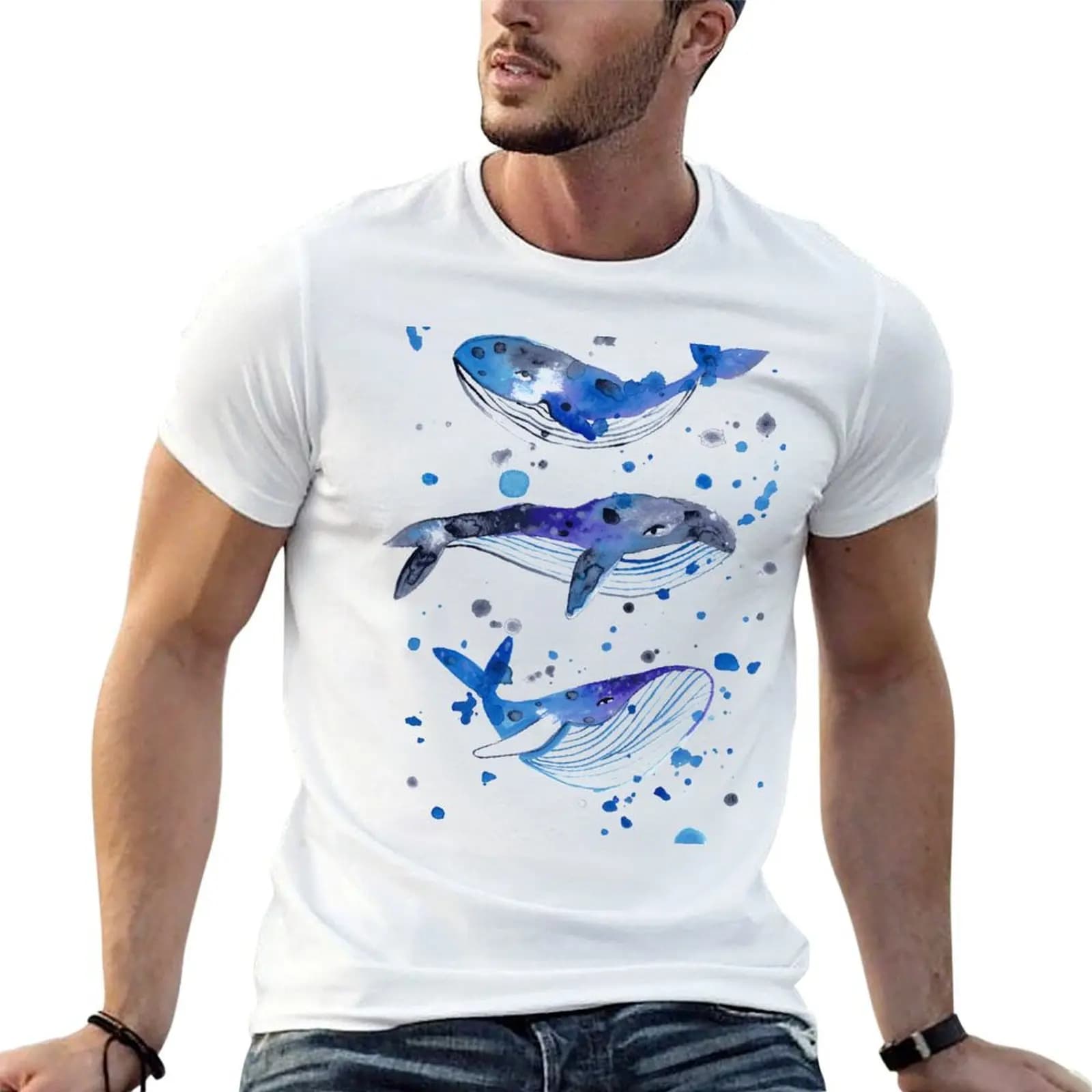 Blue Whales T-Shirt Big and Tall Casual T-Shirt