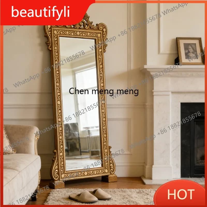 D80 French palace extension wind floor mirror luxury European retro full-length mirror home bedroom fitting full-length mirror