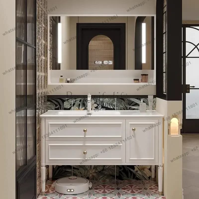 Bathroom Cabinet Combination Bathroom Ceramic Integrated Basin Slate Cream Air Washbasin Floor Type
