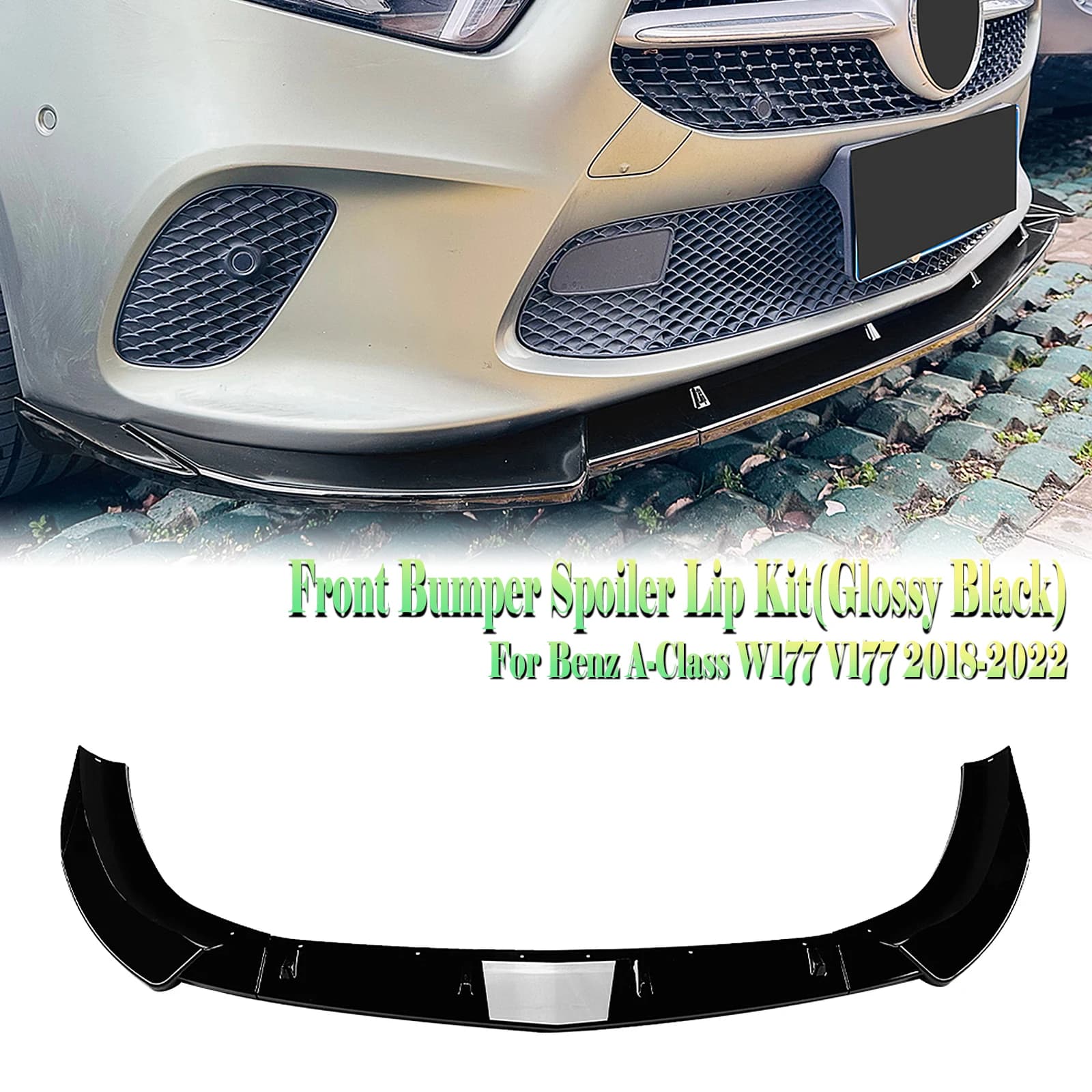 Front Bumper Spoiler Lip Body Protector For Mercedes Benz A Class W177 V177 2018-2022 A180 A200 A220 A250 Base Standard Versions