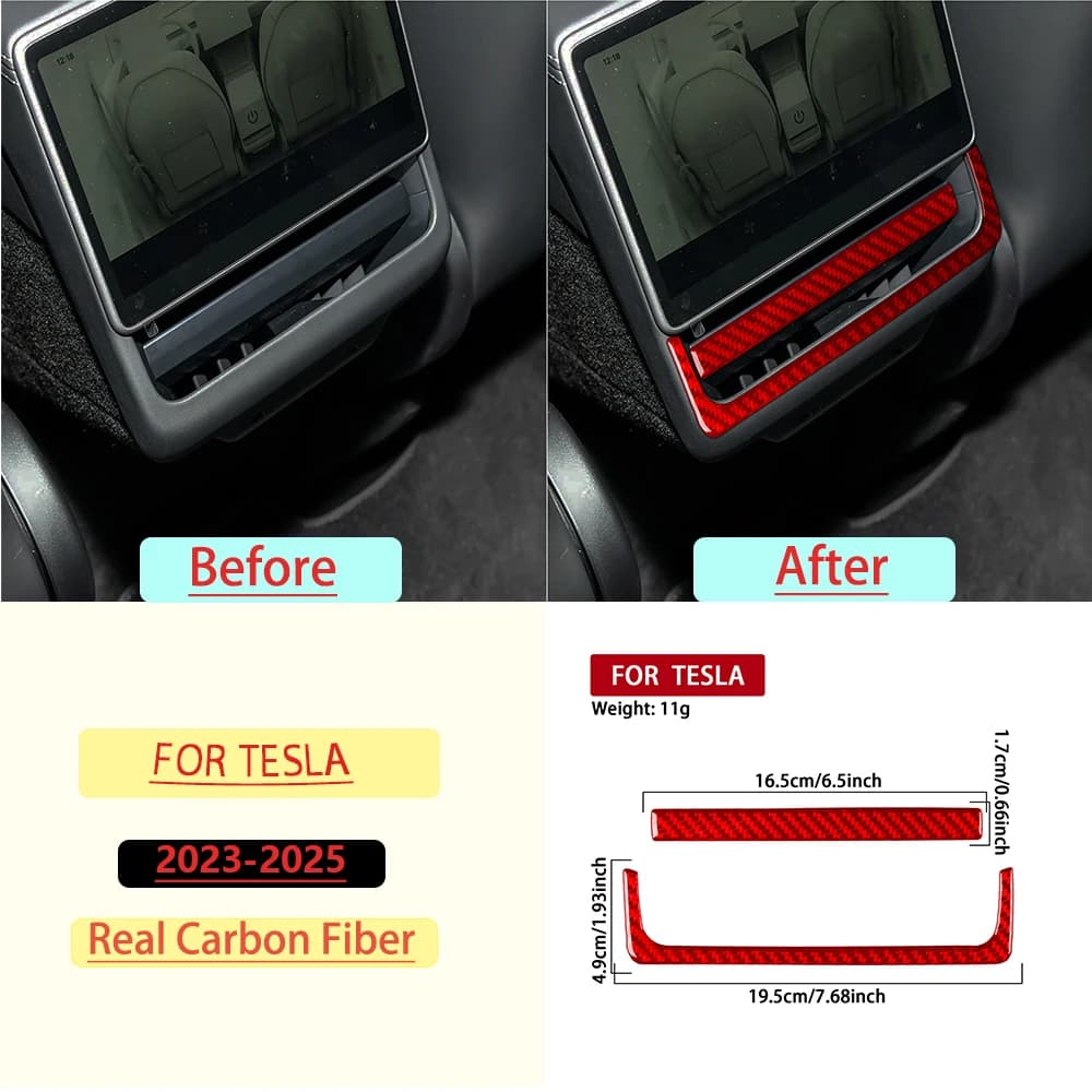 For Tesla Y 2023—2025 Car Rear center air vent Frame Trim Real Soft Carbon Fiber Interior Car Accessories Decoration Stickers
