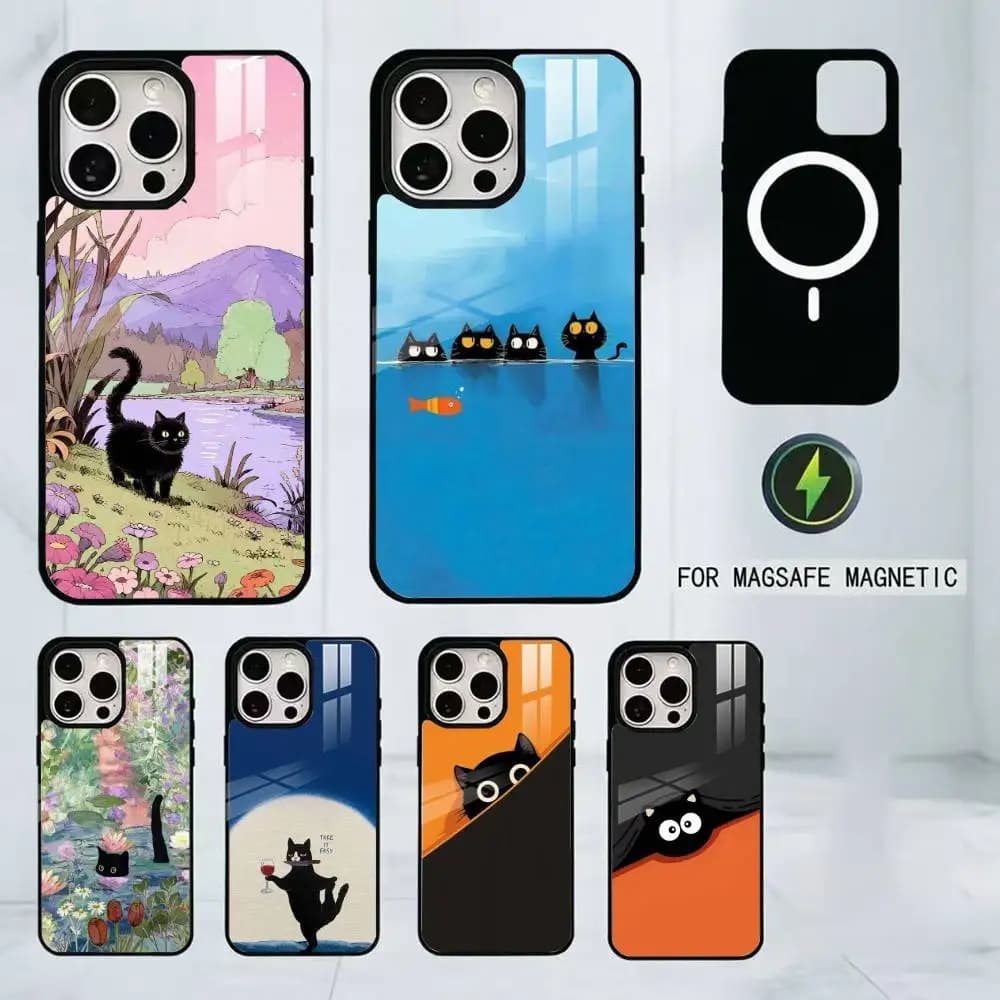Funny Art Cat Phone Case For iPhone17,16,15,14,13,12,11 Plus,Pro Magnetic For Magsafe Wireless Charging