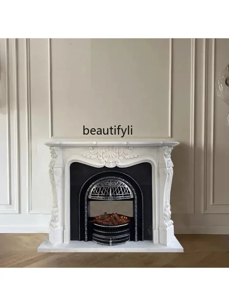 X A French natural marble mantel hand-carved three-dimensional white marble stone stone carving interior decoration cabinet