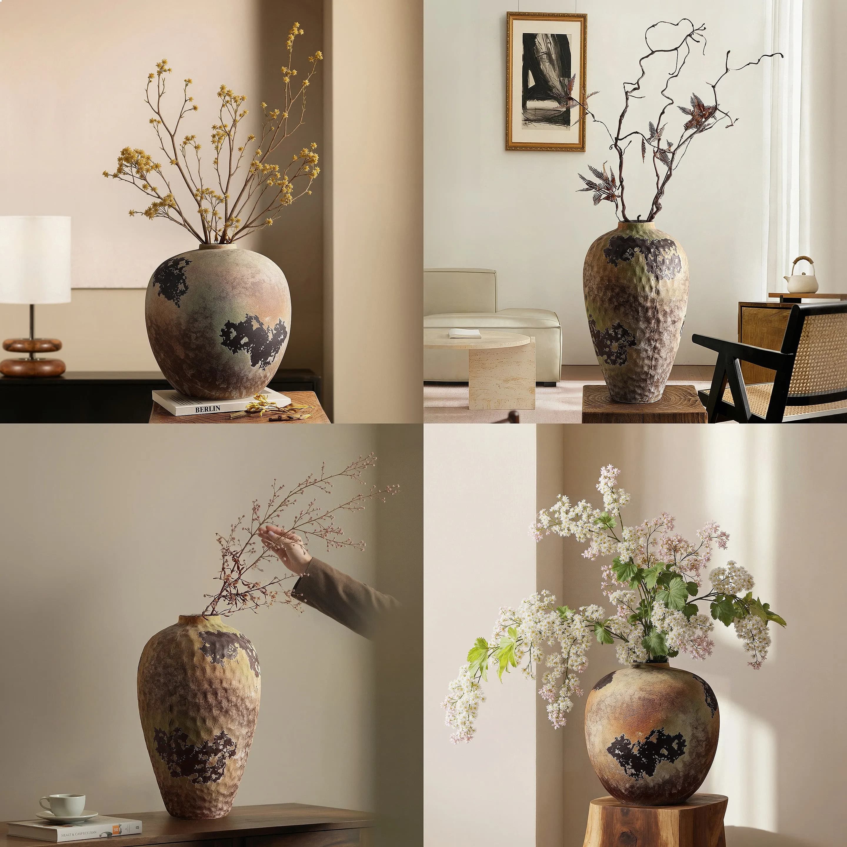 Rustic Pottery Vase Jingdezhen Ceramic Wabi-Sabi Zen for Living Room Entrance Flower Arrangement Decoration Mariage