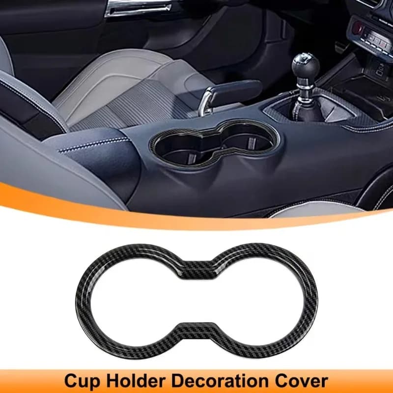 For Ford Mustang GT 2024 2025- Carbon Fiber Center Console Cup Holder Panel Trim Stickers Car Interior Tuning Accessories