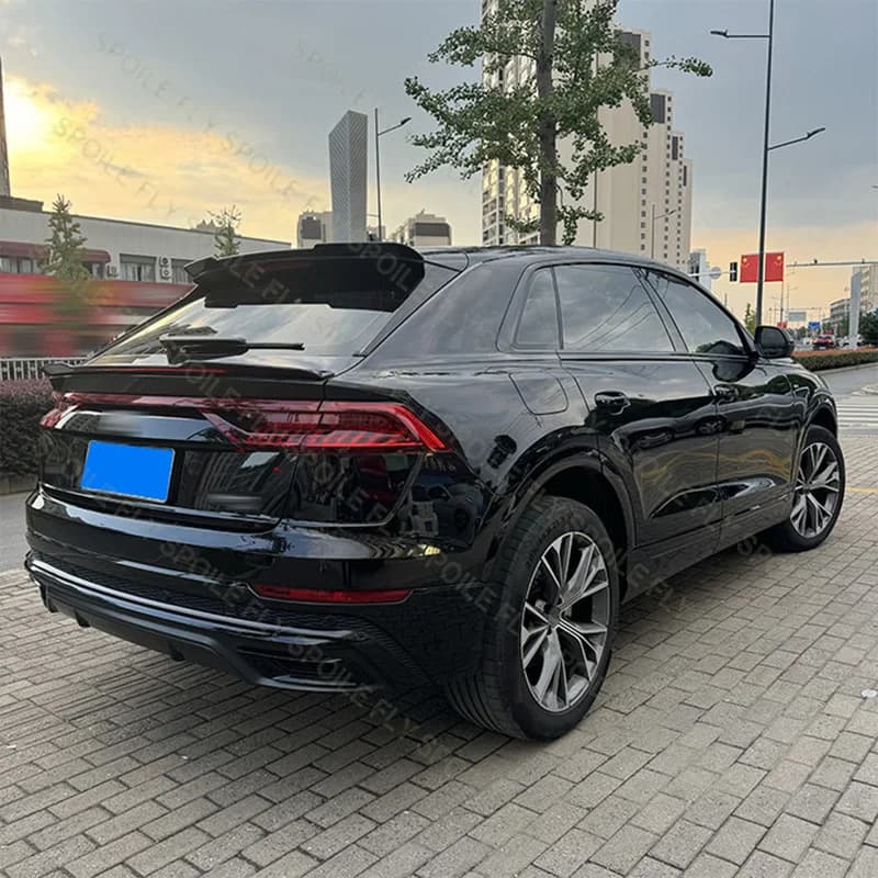 2018 2019 2020 2021 2022 2023 Rear Mid Spoiler Trunk Lip Wing For Audi Q8 Sline SQ8 ABS Gloss Black Carbon Fiber Look Body Kit