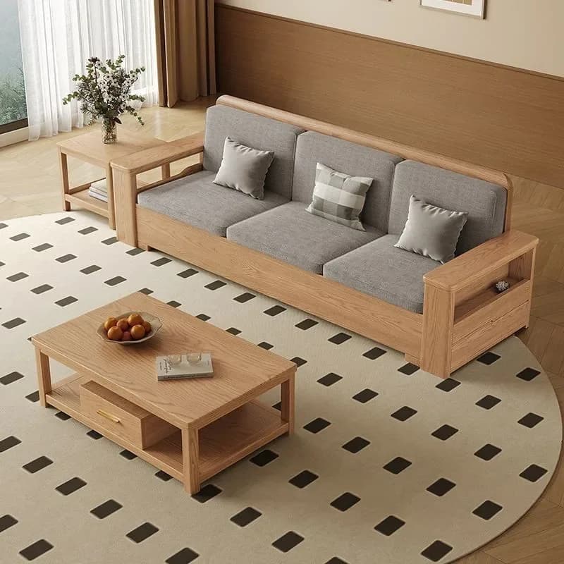 DSA solid wood sofa combination modern living room small apartment winter and summer dual-purpose fabric storage sofa single