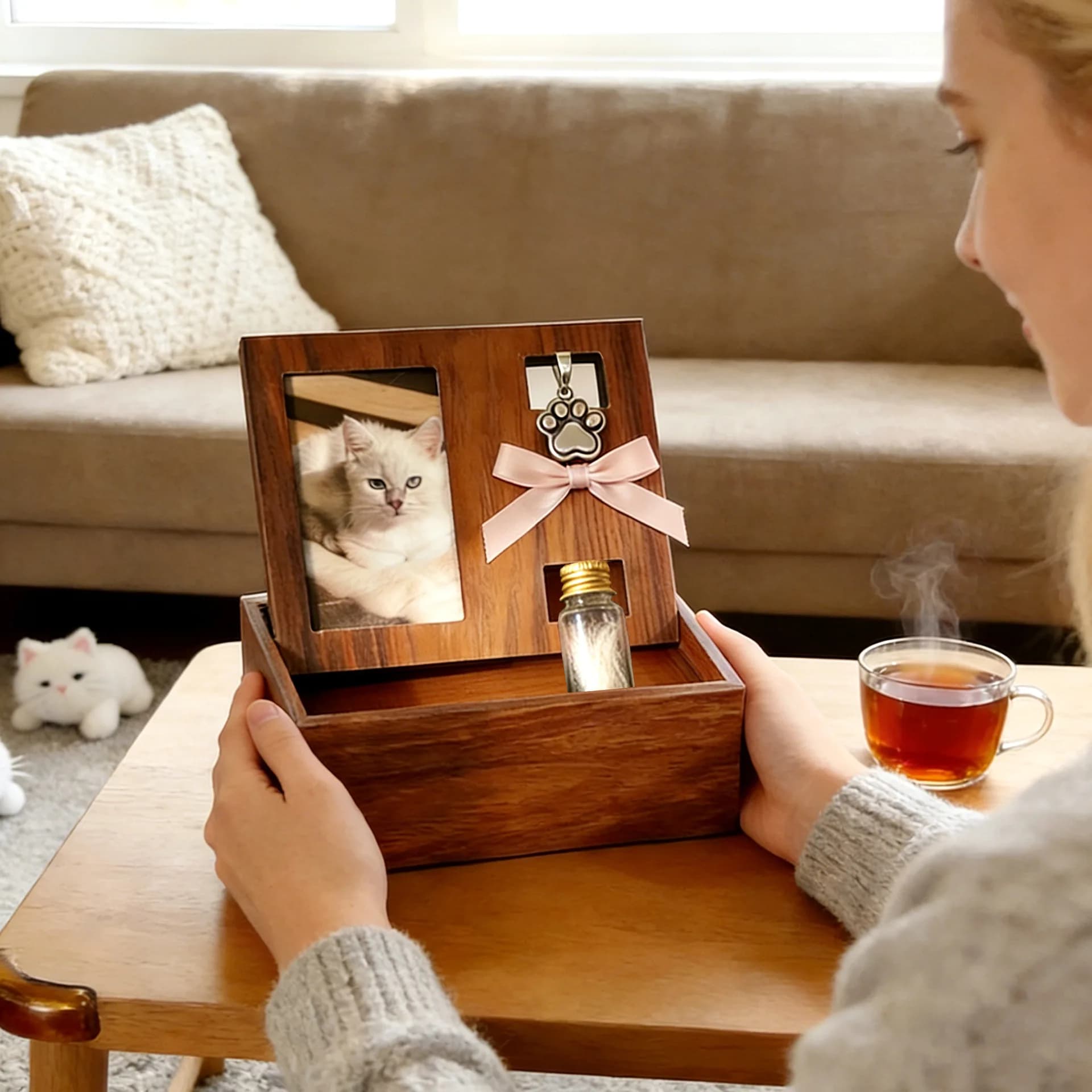 Pet Dog Memorial Keepsake Wooden Box Frame Photo Holder Collar Hair Keychain Desktop Remembrance Home Decor Ornament Accessory