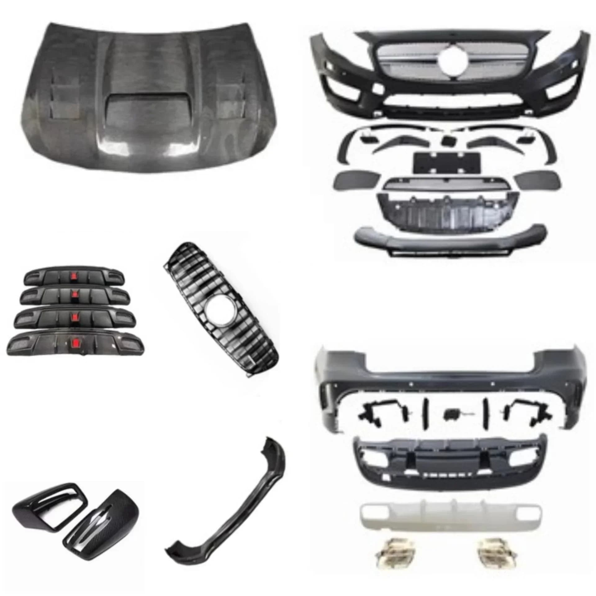 for X156 GLA Tail Wing Convert GLA45 Kit Car Accessories Front Rear Bumper Carbon Engine Cover Side Skirt