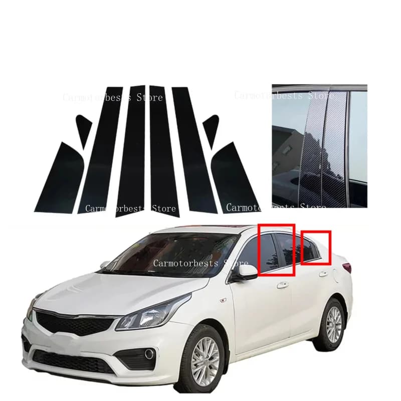 8Pcs Silver Carbon Glossy Black Pillar Posts Fit For Kia Rio FB/UC 2018 2019 2020 2021 2022 Trim Cover Window Sticker