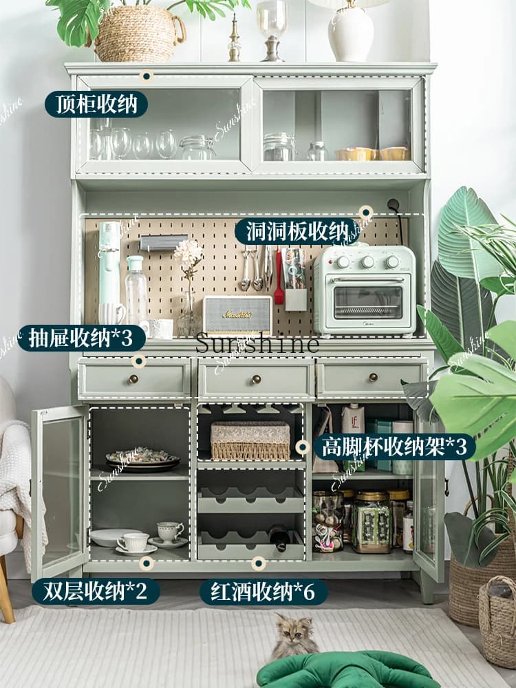 American solid wood dining side cabinet, living room integrated against the wall tea cabinet  FT