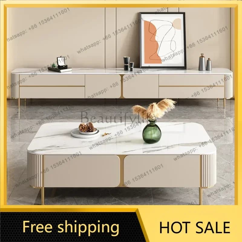 XX.Light Luxury Modern Rock Slab Coffee Tables for Living Room Simple TV Cabinet Side Tea table Combination Living Room Furnitur
