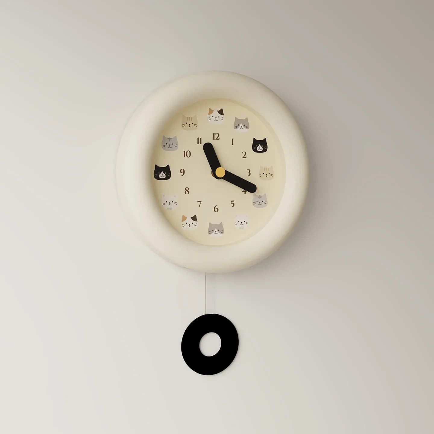 Cute Round Wall Clock with Cats Pattern Dial Silent Pendulum Clock Mute Clock for Kids Room Bedroom Living Room Home Decor Gifts