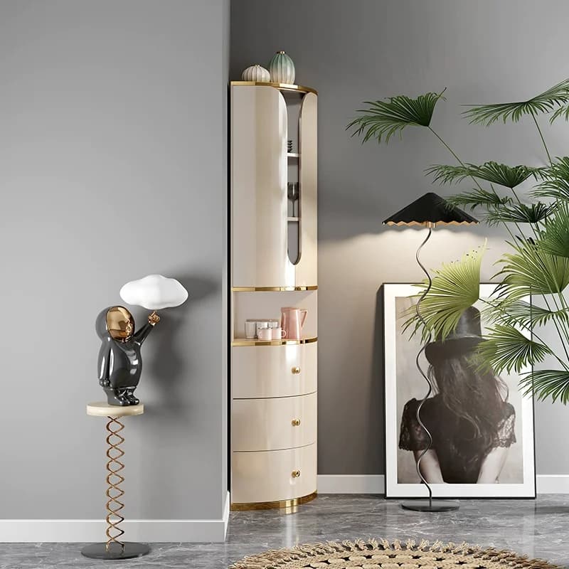 Modern Living Room Metal Corner Bar Wine Cabinet Glass Display LED Lights Drinks Storage Furniture