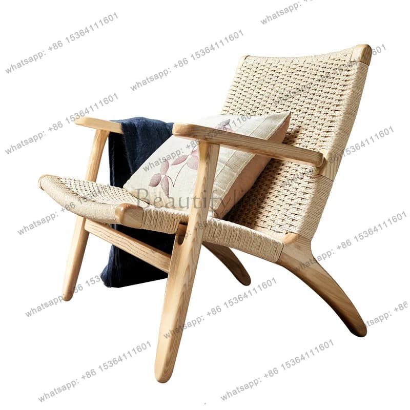 Nordic Balcony Leisure Chair Rope Modern Simple Solid Wood Ash Wood Back Chair