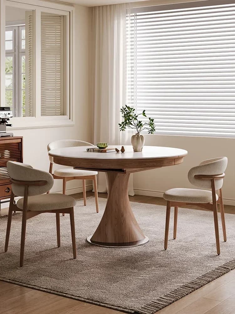 Household Small Apartment Retractable Folding Solid Wood Dining Table Modern Simple Rock Slab Dining TableX15