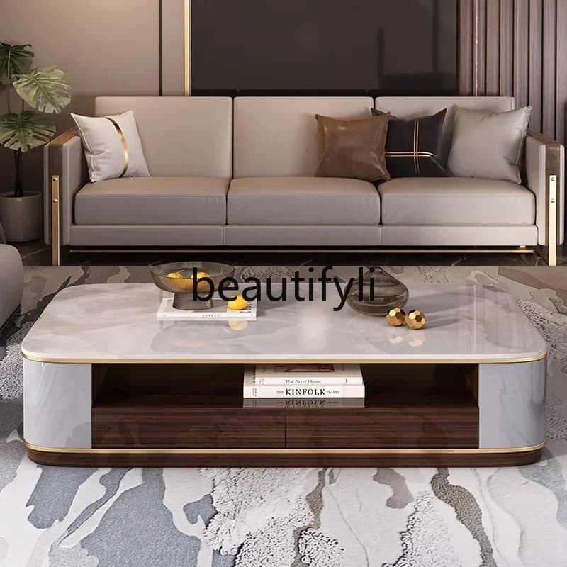 D176   Marble large coffee table light luxury high sense modern slate living room simple, new coffee table TV cabinet combinatio