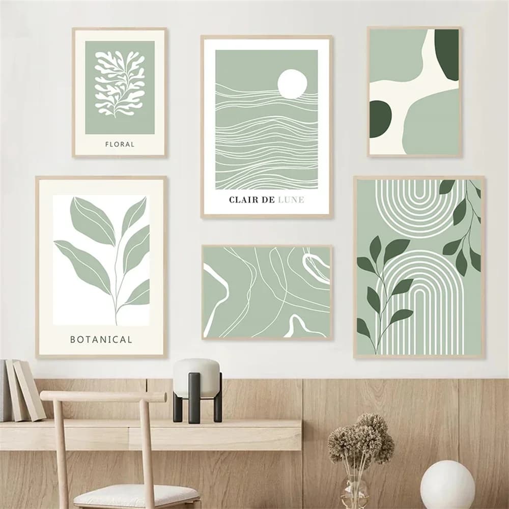 Abstract Minimalist Green Plant Leaves Canvas Poster Lines Boho Wall Art Painting Modern Nordic Print Pictures Living Room Decor