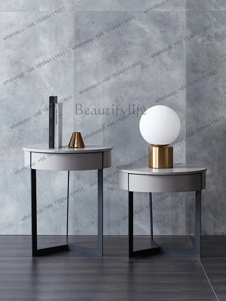 HOT Nordic light luxury bedside table wrought iron modern simple bedside table