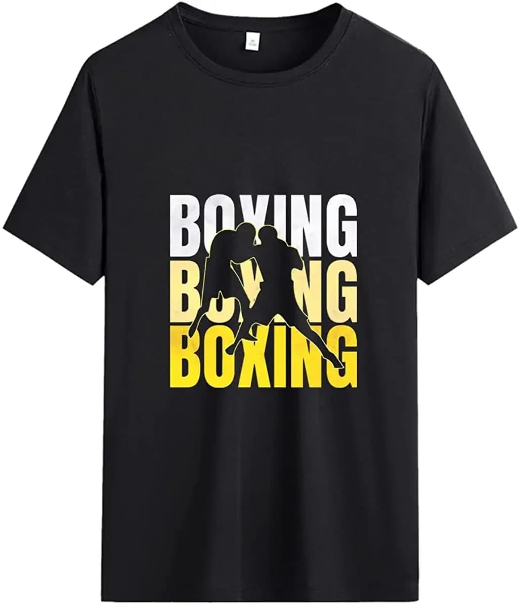 Men's Letter Printing Round Neck Funny T-shirt Breathable Cotton T-shirt Boxing T-shirt for Men