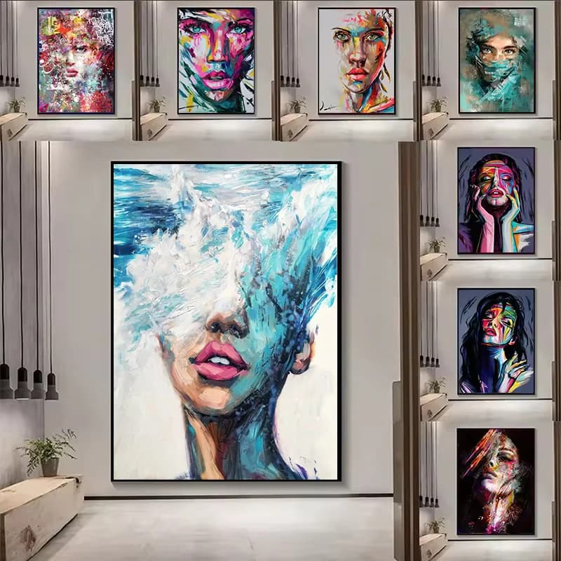 Modern Abstract Woman Face Canvas Painting Graffiti Girls Portrait Posters and Prints Street Pop Art Pictures Wall Home Decor