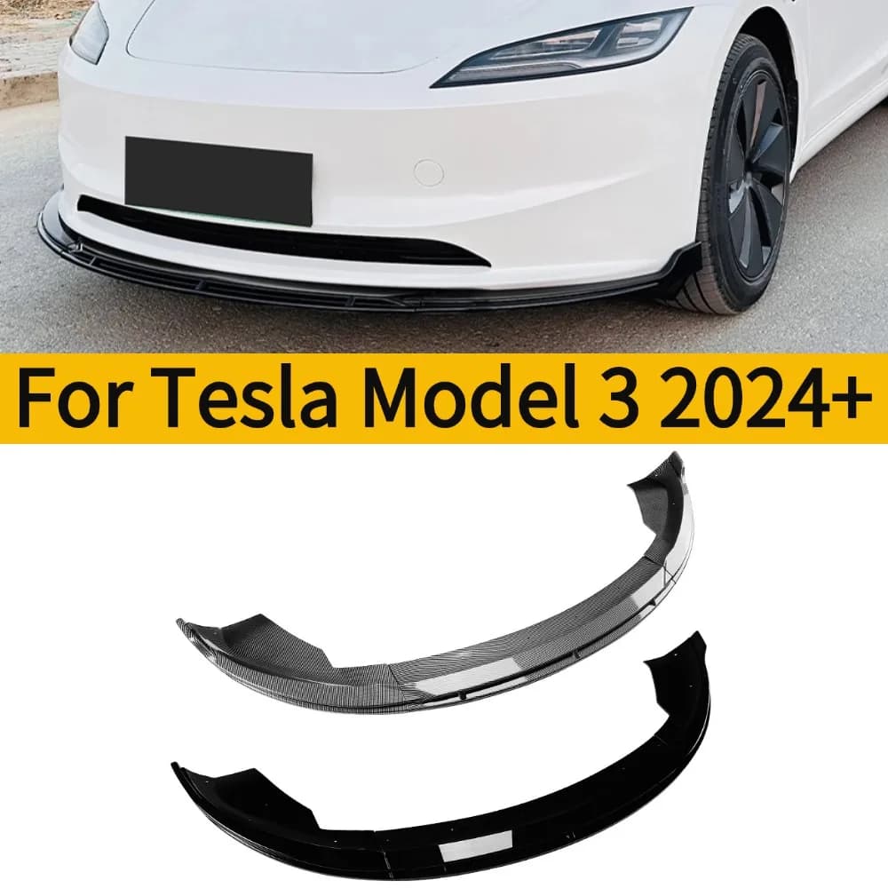 For 2024+ Tesla Model3  Glossy Black/ Carbon ront Spoiler Lip  Bumper Body Kit Spoiler Tuning Accessories