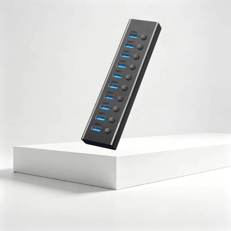 Aluminum 10-port USB 3.0 hub 5Gbps high-speed USB expander for laptops, desktops, and multiple devices