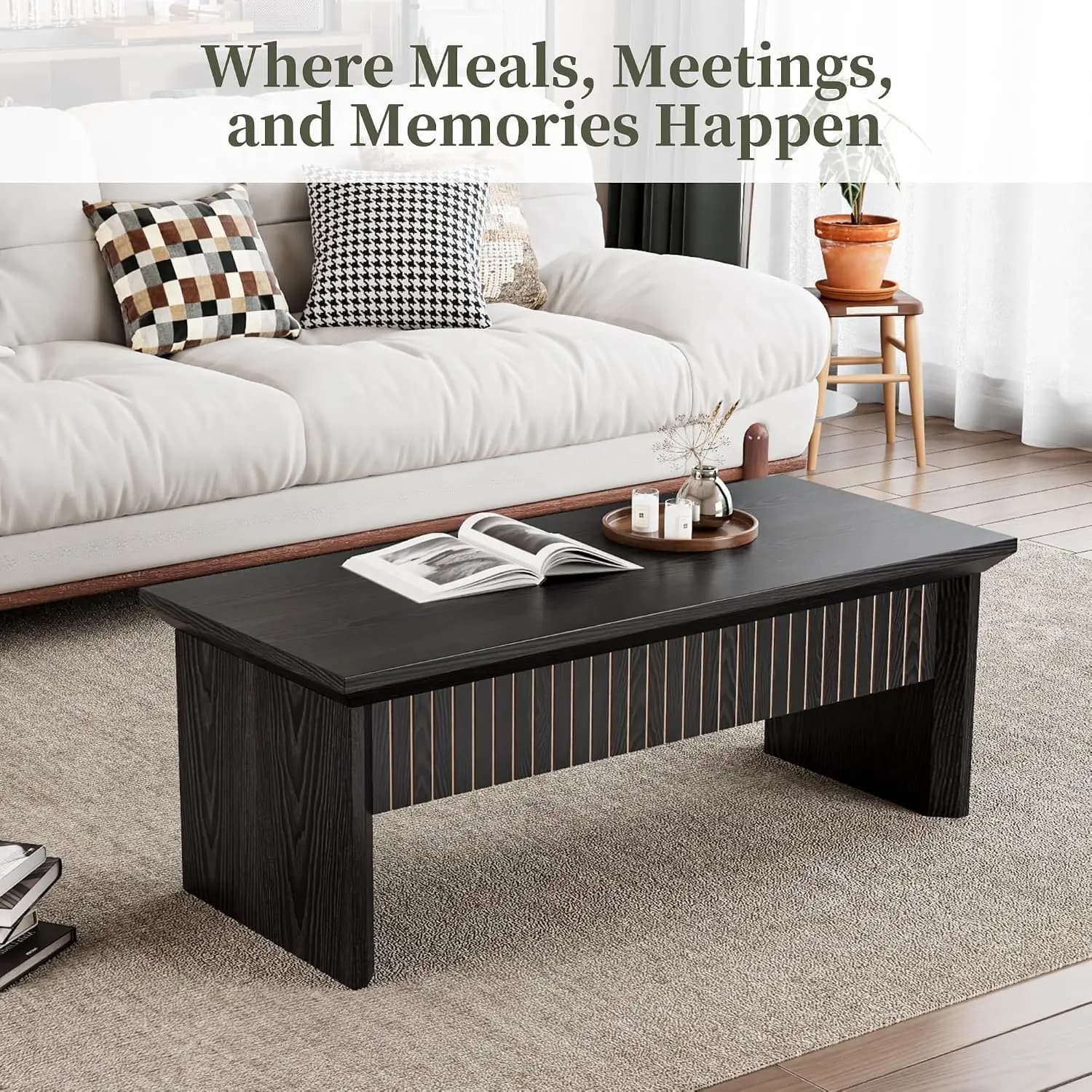 42.5" Fluted Lift Top Coffee Table Large Hidden Storage