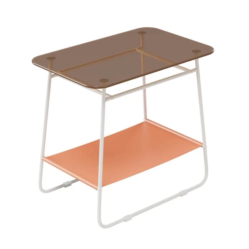 Modern minimalist tempered glass coffee table/side table with storage space small living room bedroom sofa table metal frame