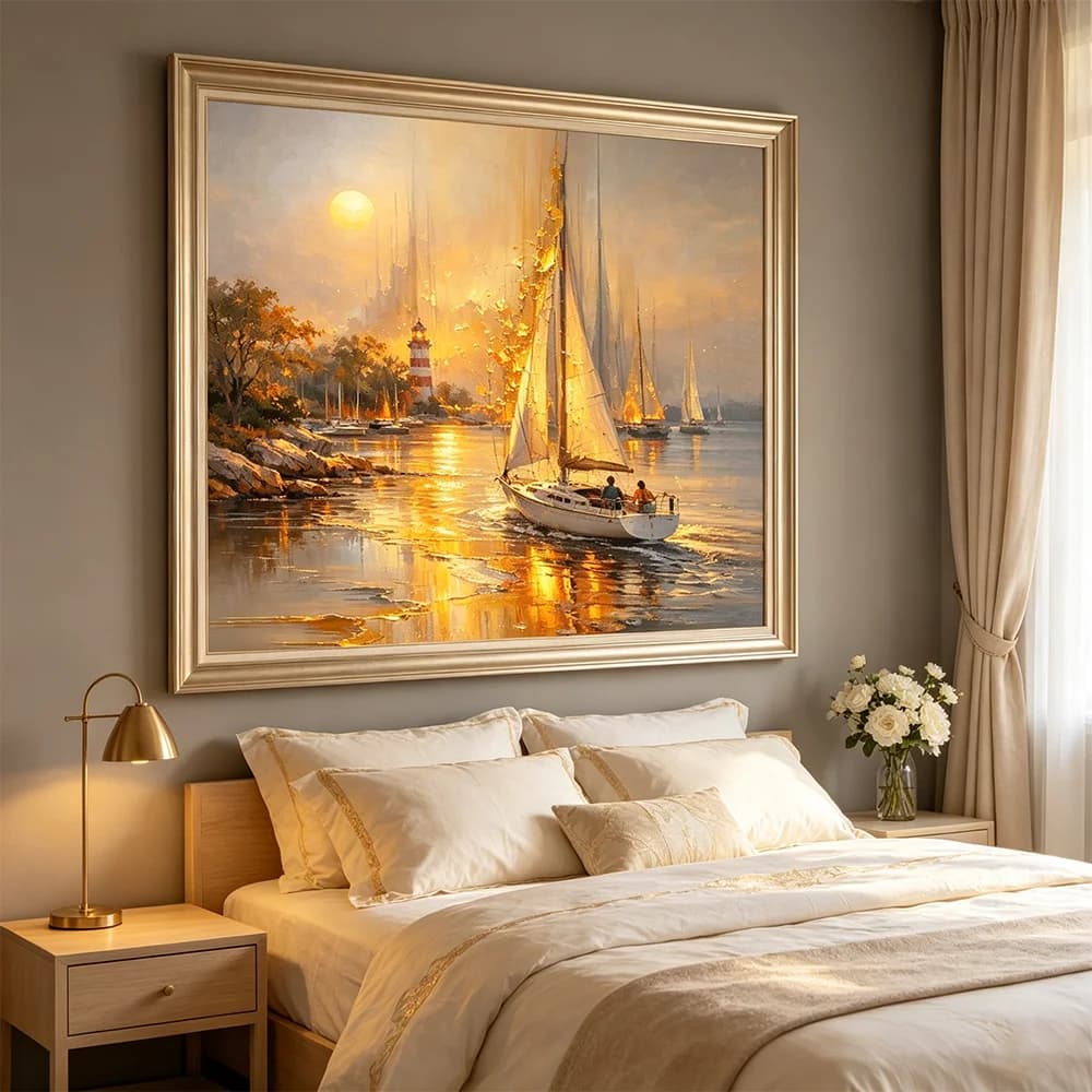 HD Canvas Painting Sunset Seascape Poster and Prints Canvas Printing Wall Art Picture for Living Room Decor Sunrise Sailboat