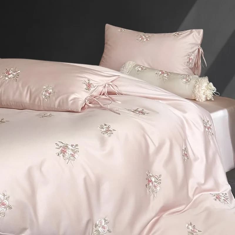 French embroidery cotton four-piece set cotton single quilt cover premium bedding master bedroom wedding pink