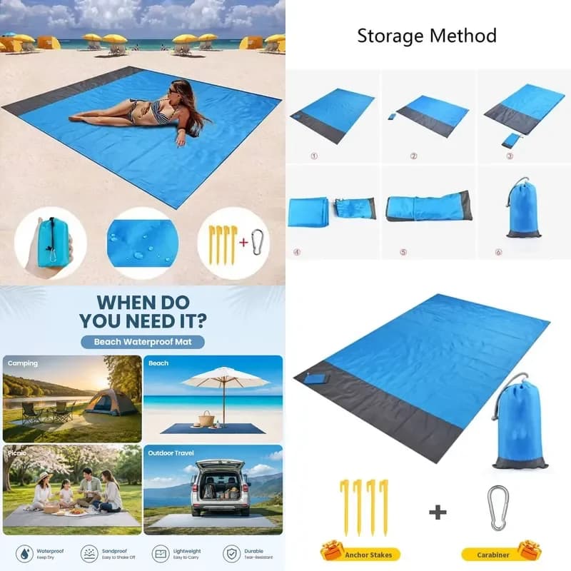 Waterproof Beach Mat, Portable Folding Camping Picnic Travel Ground Mat, Outdoor Blanket