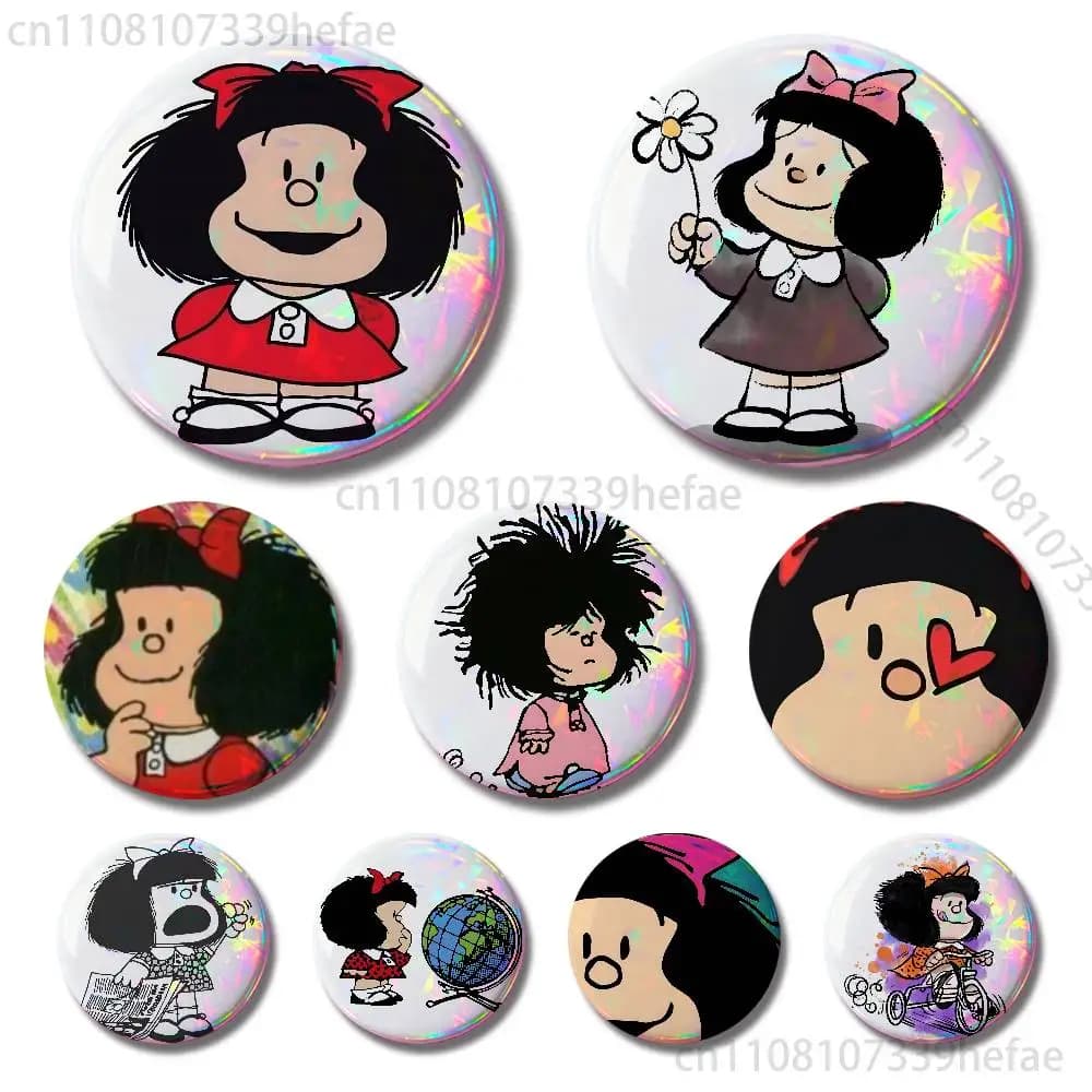 Cartoon M-Mafalda Cute Pin Tinplate Round Brooch Cosplay Nijigen Otaku Culture Badges 58mm 44mm 32mm 75mm 25mm