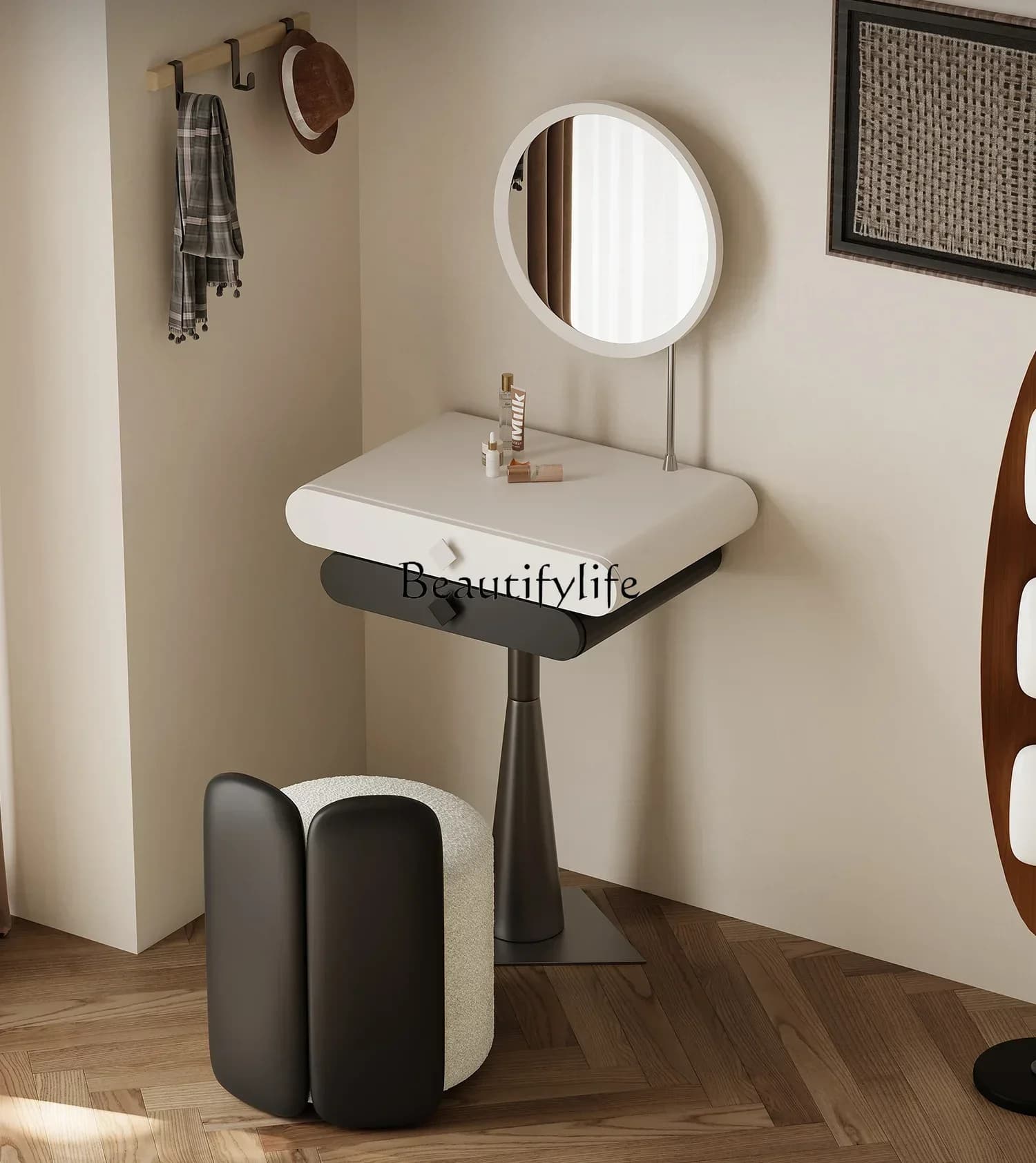 1z.Italian Minimalist Small Dressing Table New Solid Wood Cream Style Light Luxury Makeup Table