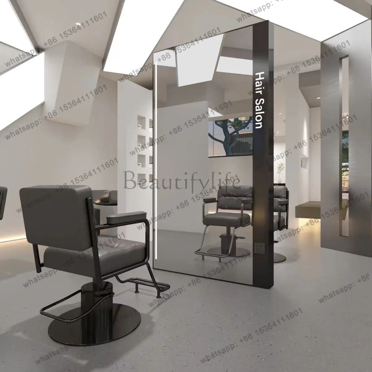 Barber shop mirror hair salon special floor-to-ceiling hair salon double-sided mirror table integrated and simple