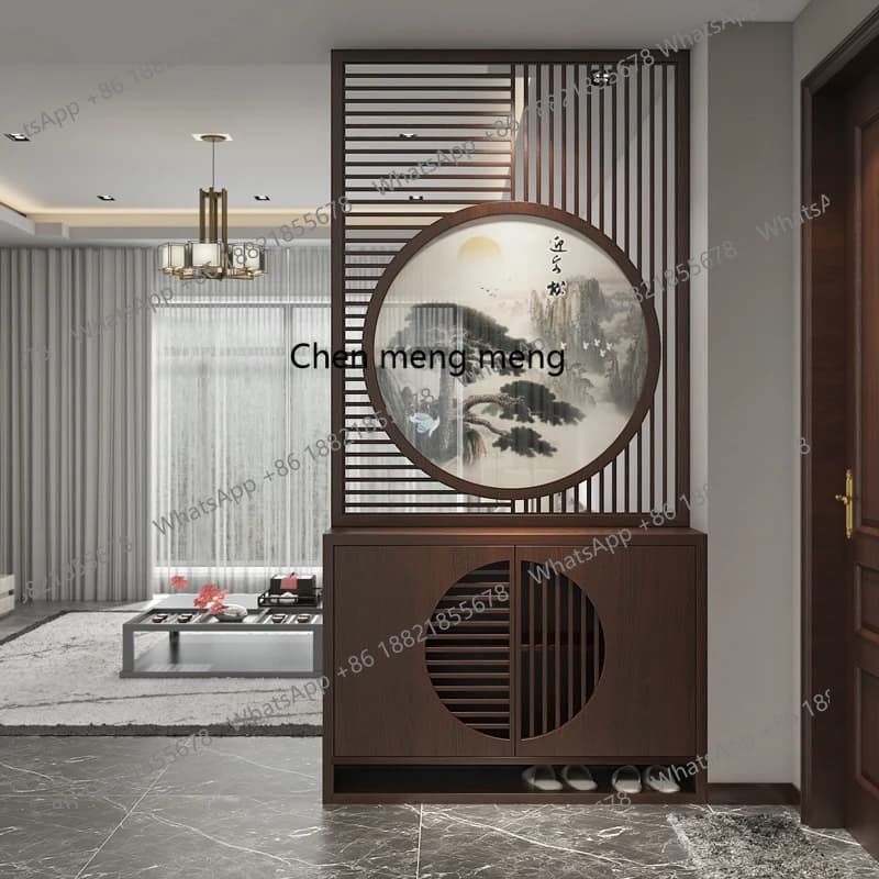 New Chinese-style screen partition cabinet, solid wood log shielding, entrance cabinet, rack, shoe cabinet integrated