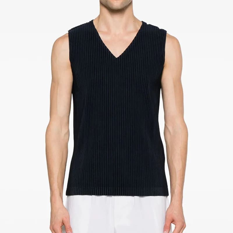 ISSEY Premium Design Ruffled Base Layer Shirt V-Neck Blouse Jacket Men