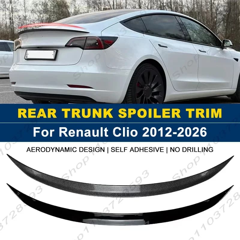 For Renault Accessories Clio Sedan 2012-2026 Car Rear Trunk Boot Spoiler Wing Lip Body Kits Gloss Black Soft Plastic