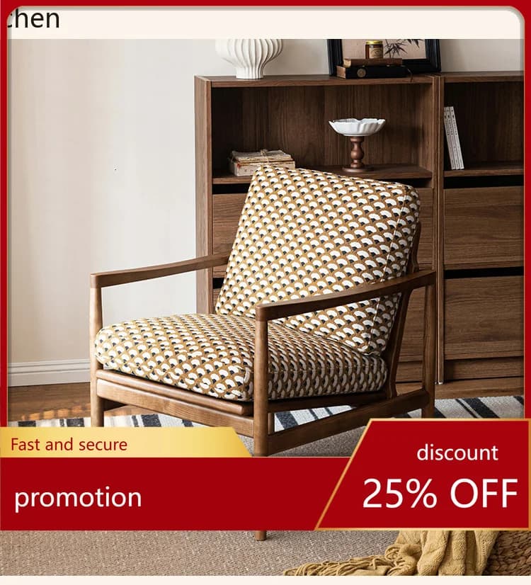 ZML Leisure Chair Solid Wood Single Sofa Chair for Homestay Living Room New Chinese Style Balcony Sofa Chair