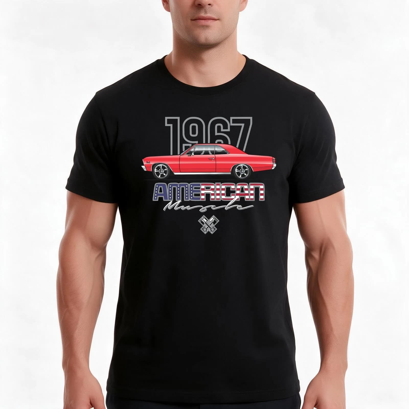 Red 1967 T-Shirt, Summer Casual Cotton Tee, Oversized Streetwear Tops, Vintage Graphic Print, Loose Fit Short Sleeve