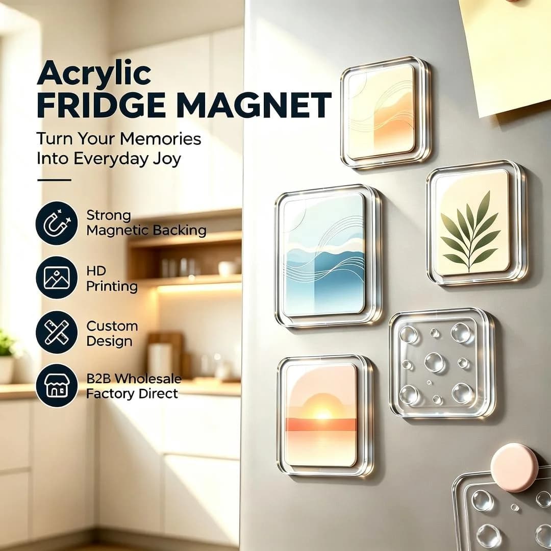 Custom Logo Acrylic Fridge Magnet DIY Pattern Photo Clear Transparent Fridge Magnet Customization Holographic Plastic Sticker