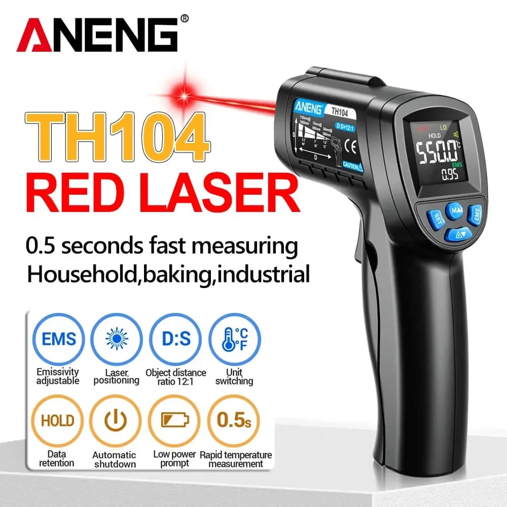 ANENG TH104 Infrared Handheld Temperature Gun -50~550℃ IR Laser Sensor Thermometer Thermal Imager VA Screen Meter Pyrometer Tool