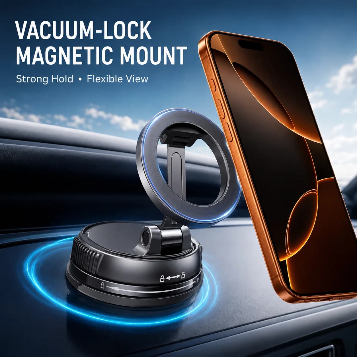 360° Rotatable Magnetic Car Phone Holder Dashboard Suction Cup Mount for MagSafe iPhone 16 15 14 Pro Max Xiaomi Samsung